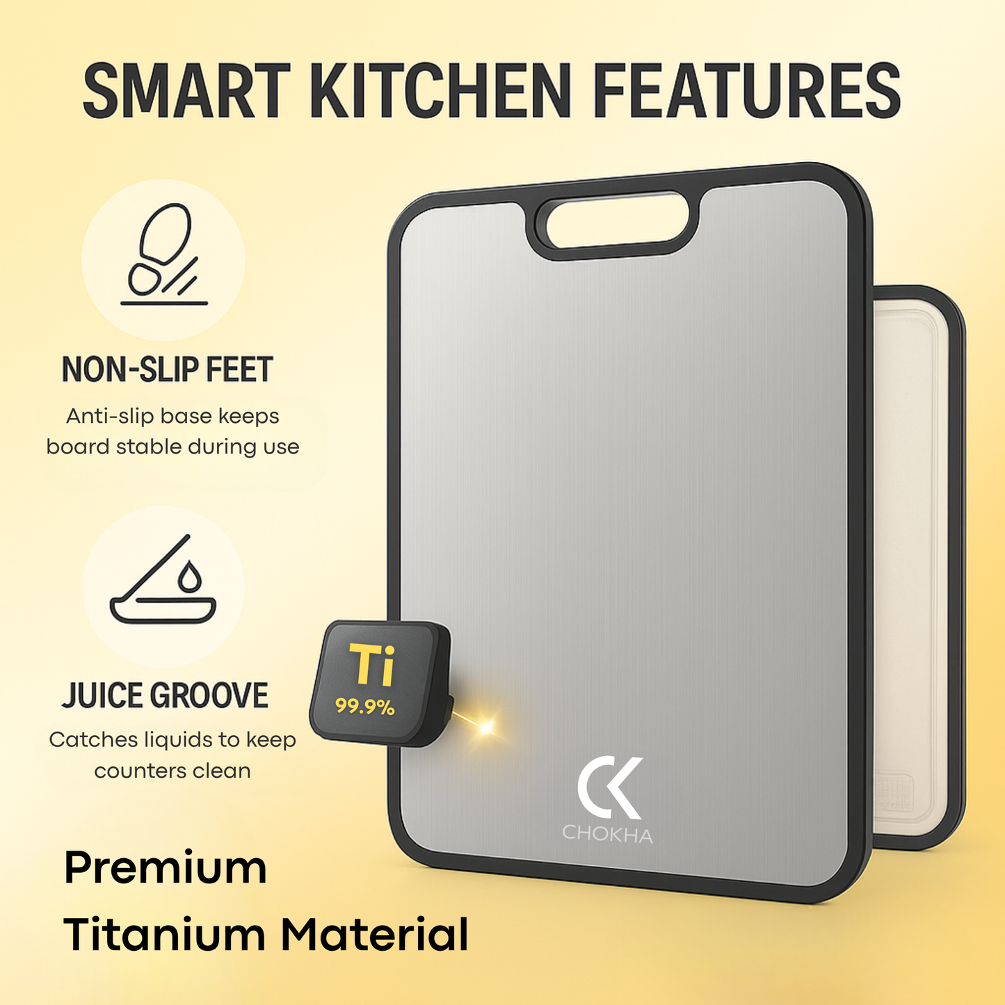 CHOKHA Titanium Cutting Board for Kitchen – Double-Sided, Pure Titanium & Wheat Straw, Food-Grade, Easy to Clean, 16”×11”