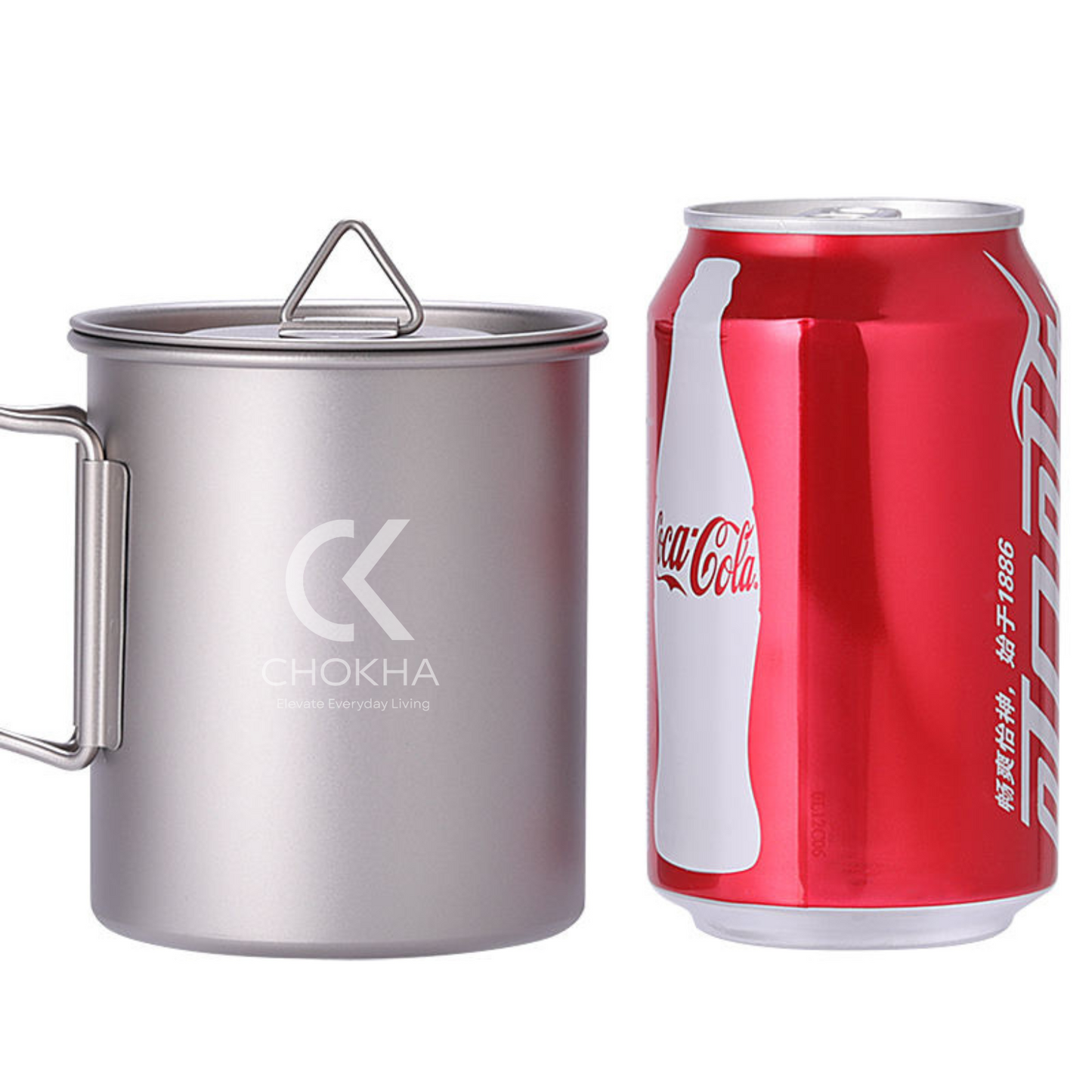 CHOKHA Titanium Camping Cup 450ml – Ultralight Coffee, Tea, Water Mug with Folding Handle