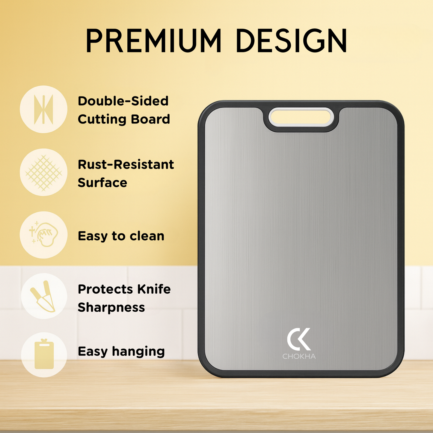 CHOKHA Titanium Cutting Board for Kitchen – Double-Sided, Pure Titanium & Wheat Straw, Food-Grade, Easy to Clean, 16”×11”