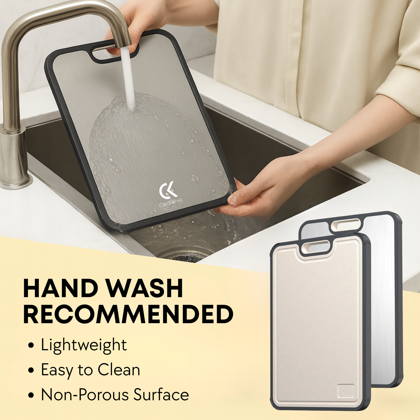 CHOKHA Titanium Cutting Board for Kitchen – Double-Sided, Pure Titanium & Wheat Straw, Food-Grade, Easy to Clean, 16”×11”