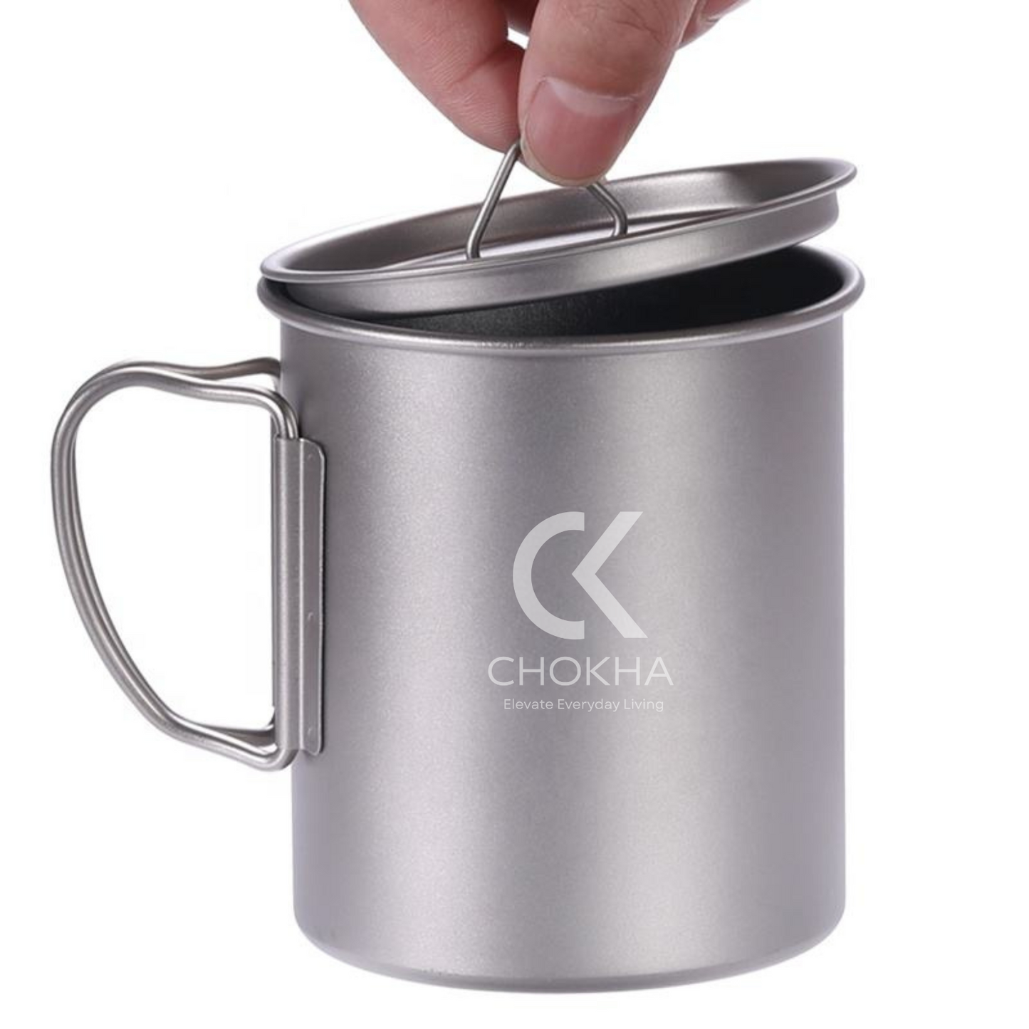 CHOKHA Titanium Camping Cup 450ml – Ultralight Coffee, Tea, Water Mug with Folding Handle
