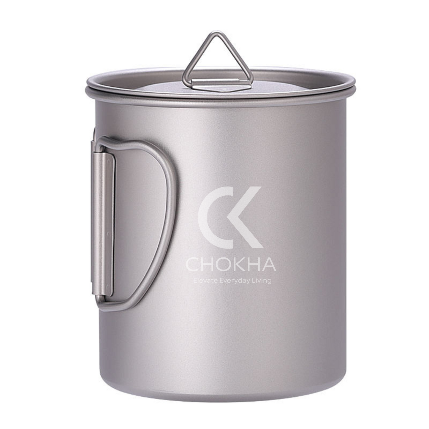 CHOKHA Titanium Camping Cup 450ml – Ultralight Coffee, Tea, Water Mug with Folding Handle