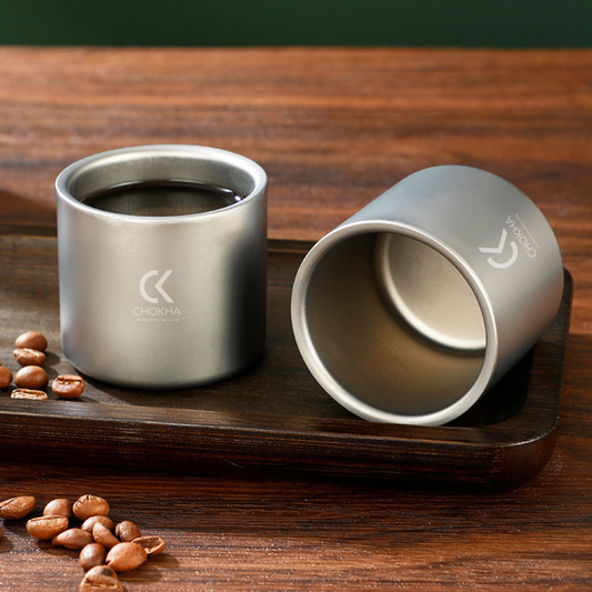 Chokha 100ml Double Wall Titanium Cup – Mini Insulated Handleless Mug for Espresso, Shots, Outdoor & Travel