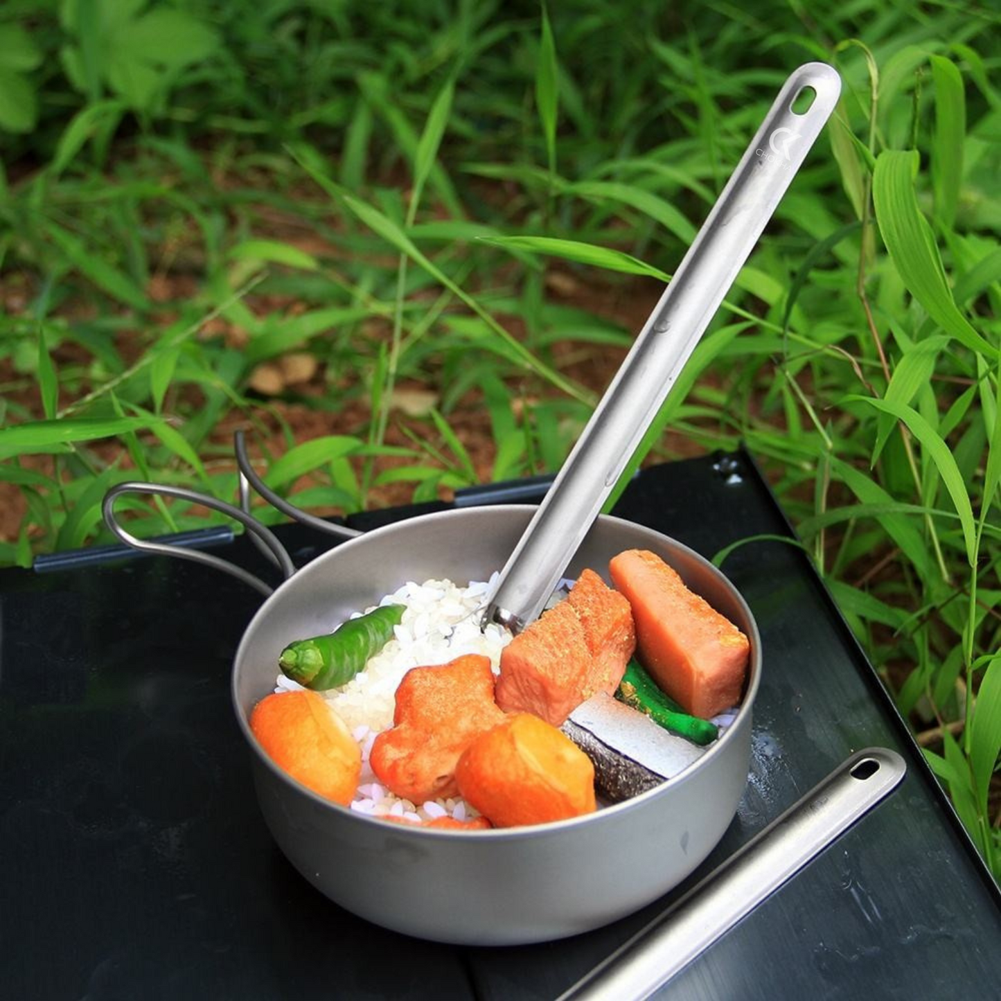 CHOKHA Titanium Long Handle Spoon & Spork Set – Ultralight with Polished Bowl for Camping, Hiking & Everyday Use