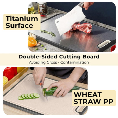 CHOKHA Titanium & Wheat Straw Cutting Board – Double-Sided, Food-Grade, Easy to Clean, Knife-Friendly, 16×11 Kitchen Cutting Board