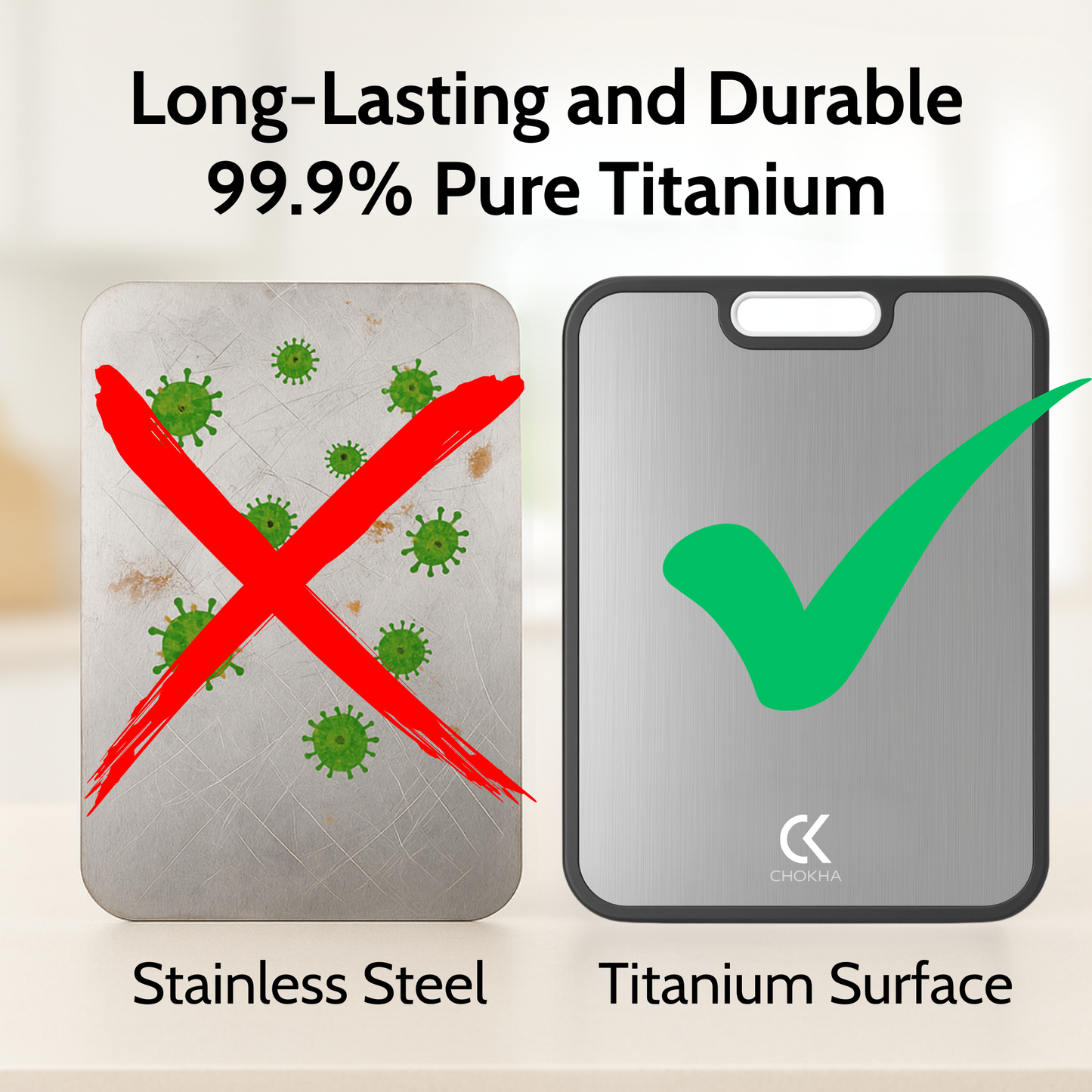 CHOKHA Titanium Cutting Board for Kitchen – Double-Sided, Pure Titanium & Wheat Straw, Food-Grade, Easy to Clean, 16”×11”