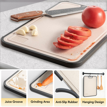 CHOKHA Titanium & Wheat Straw Cutting Board – Double-Sided, Food-Grade, Easy to Clean, Knife-Friendly, 16×11 Kitchen Cutting Board