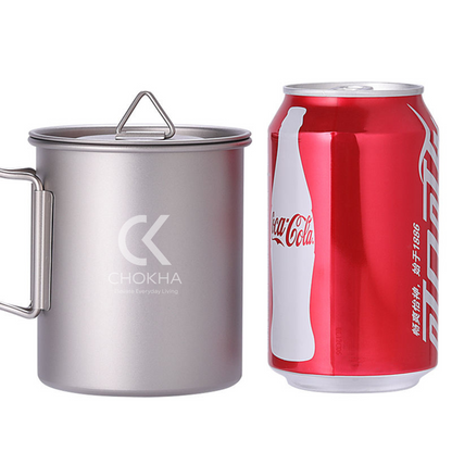 CHOKHA Titanium Camping Cup 450ml – Ultralight Coffee, Tea, Water Mug with Folding Handle