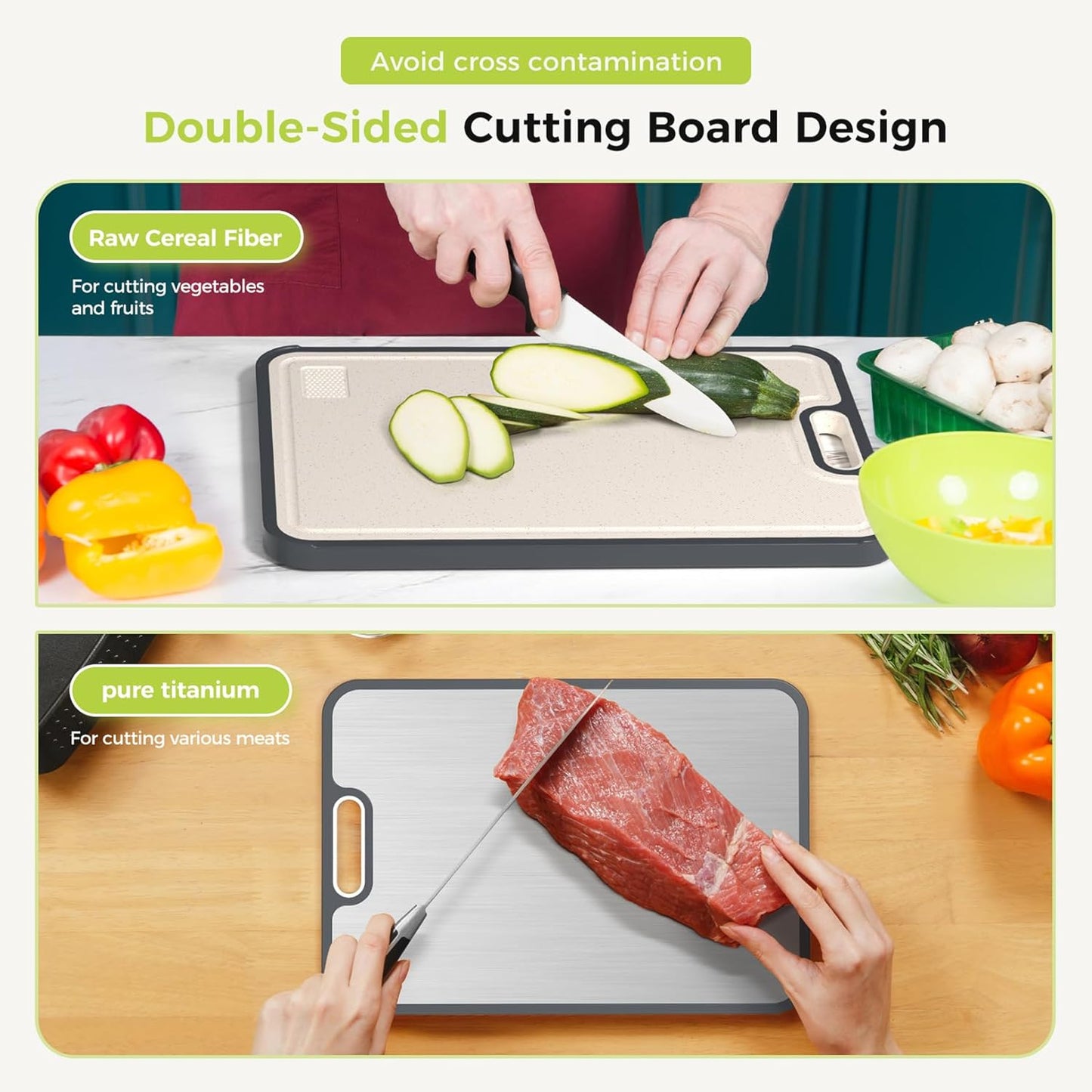 CHOKHA Titanium Cutting Board for Kitchen – Double-Sided, Pure Titanium & Wheat Straw, Food-Grade, Easy to Clean, 16”×11”