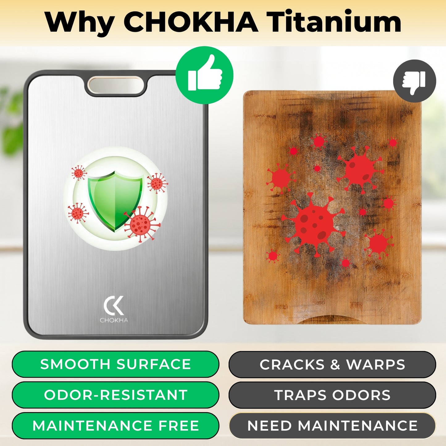 CHOKHA Titanium & Wheat Straw Cutting Board – Double-Sided, Food-Grade, Easy to Clean, Knife-Friendly, 16×11 Kitchen Cutting Board