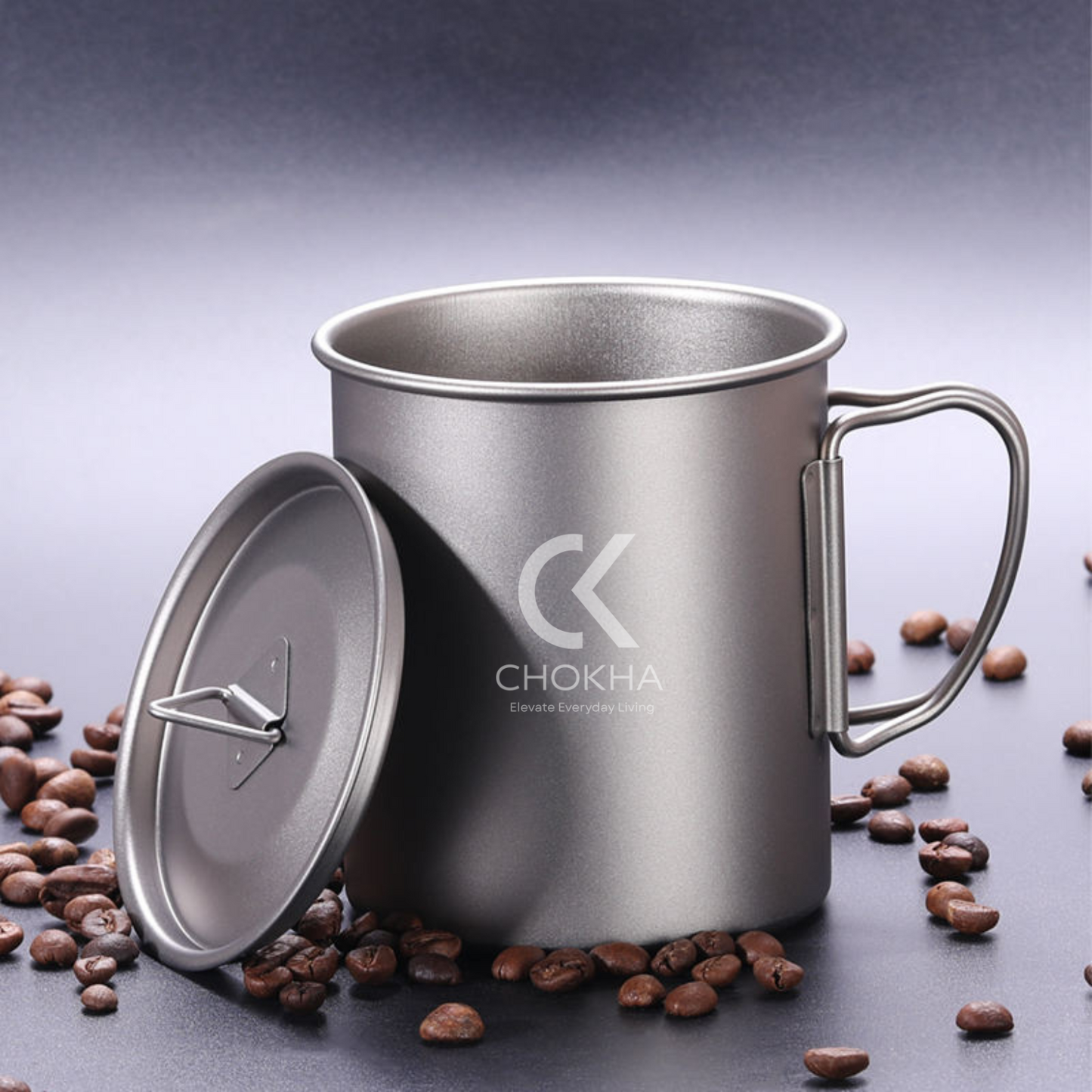 CHOKHA Titanium Camping Cup 450ml – Ultralight Coffee, Tea, Water Mug with Folding Handle
