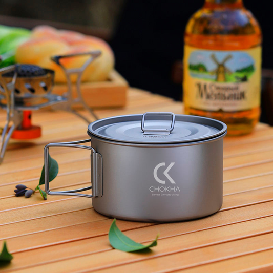 CHOKHA 450ml Titanium Camping Bowl with Foldable Handle – Ultralight Single-Wall Stackable Cookware