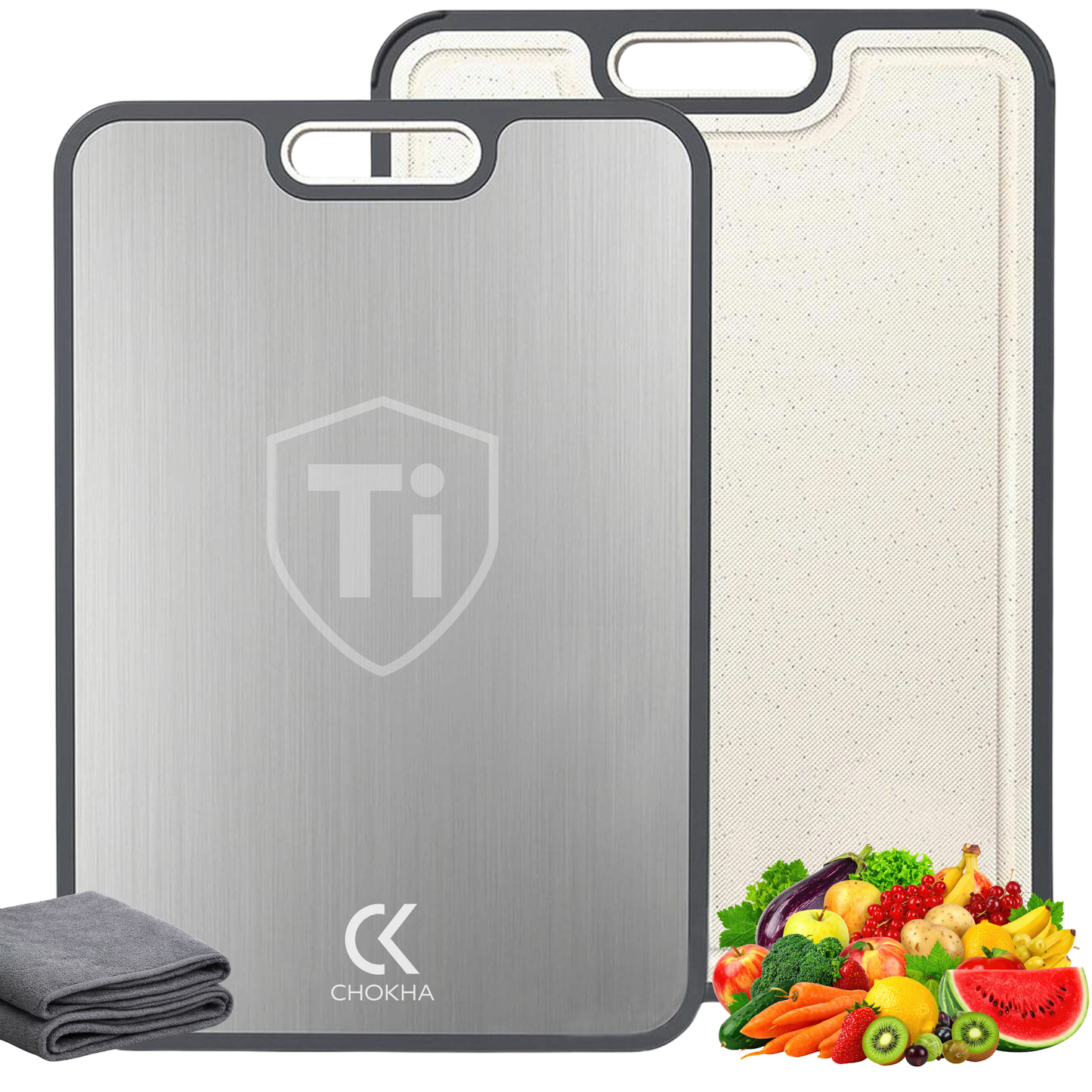 CHOKHA Titanium & Wheat Straw Cutting Board – Double-Sided, Food-Grade, Easy to Clean, Knife-Friendly, 16×11 Kitchen Cutting Board